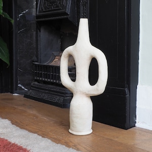Moroccan Unglazed, Tamegroute Large Abstract Amphora Ecru Terracotta Sculpture/Candlestick Holder,  Handmade Ceramic Pottery, Craftsmanship