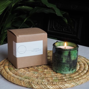 Luxury Moroccan &#39;Shaded Green&#39; Tamegroute Scented Soy Wax Candle, Handmade Ceramic, Handmade Candle, Sustainable Candle, Home Decor