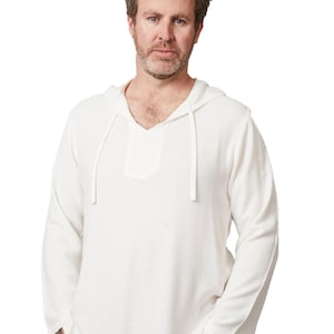 Witte Marokkaanse linnen hoodie loungewear, unisex handgeweven katoenen linnen shirt, luxe zijdezachte loungewear, strandkleding, cover-up, resortwear afbeelding 1