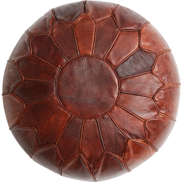 Superior Moroccan Poppy Seed Leather Pouffe, Handmade Artisan Ottoman Pouffe, Bean Bag Footstool, Floor Cushion, Home Decor