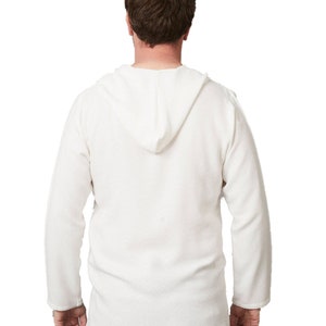 Witte Marokkaanse linnen hoodie loungewear, unisex handgeweven katoenen linnen shirt, luxe zijdezachte loungewear, strandkleding, cover-up, resortwear afbeelding 5