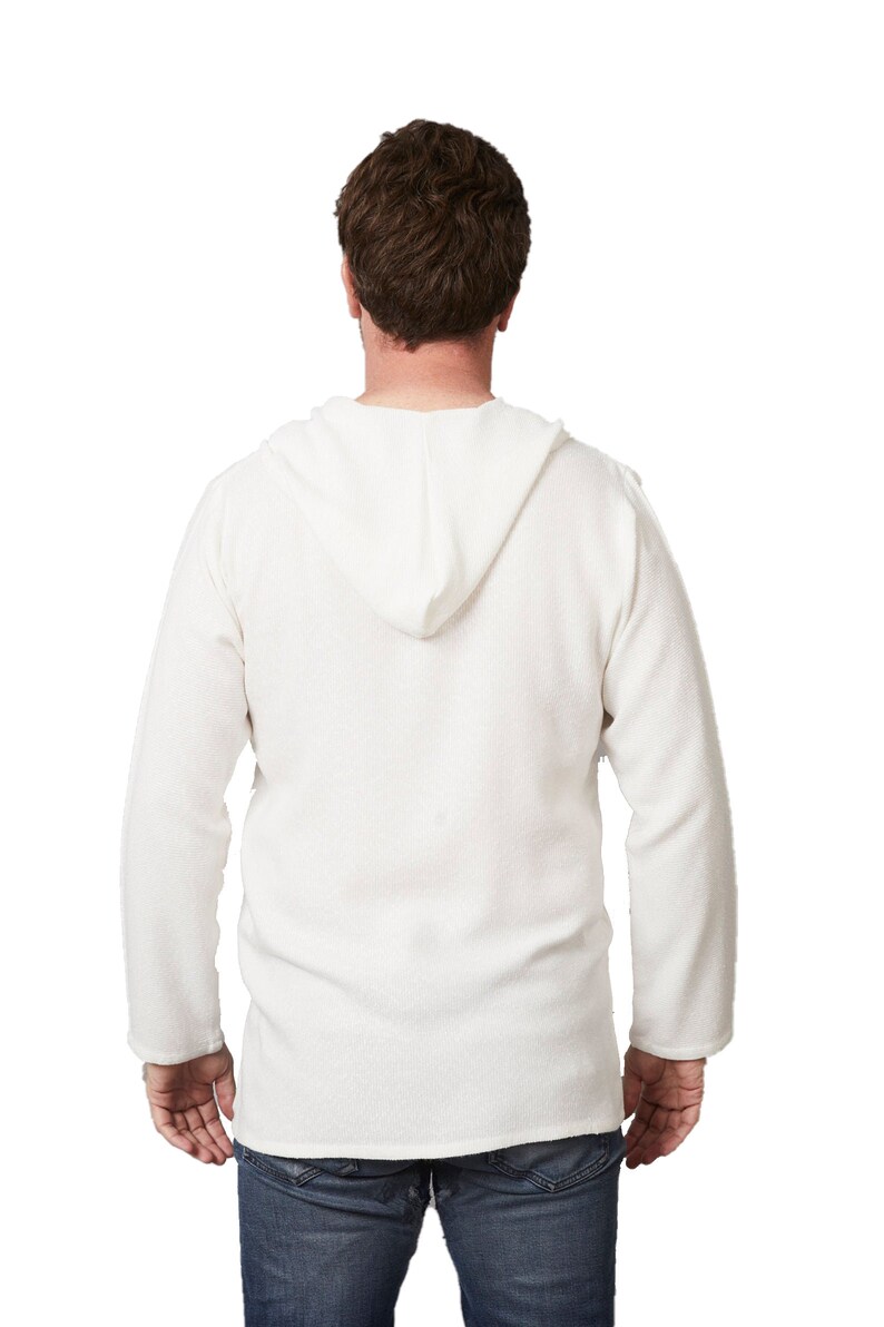 Witte Marokkaanse linnen hoodie loungewear, unisex handgeweven katoenen linnen shirt, luxe zijdezachte loungewear, strandkleding, cover-up, resortwear afbeelding 5