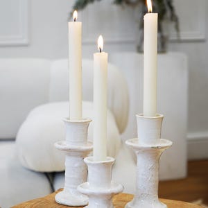 MID-SEASON SALE Moroccan Vintage Tamegroute Rustic White Candlestick Holders, Handmade Ceramic Glazed Pottery