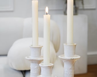 MID-SEASON SALE Moroccan Vintage Tamegroute Rustic White Candlestick Holders, Handmade Ceramic Glazed Pottery