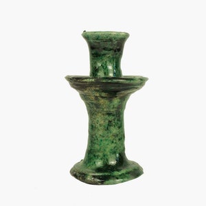 Moroccan Vintage Tamegroute 'Shaded Green' Candlestick Holder, Handmade Ceramic Glazed Pottery, Home Decor Small