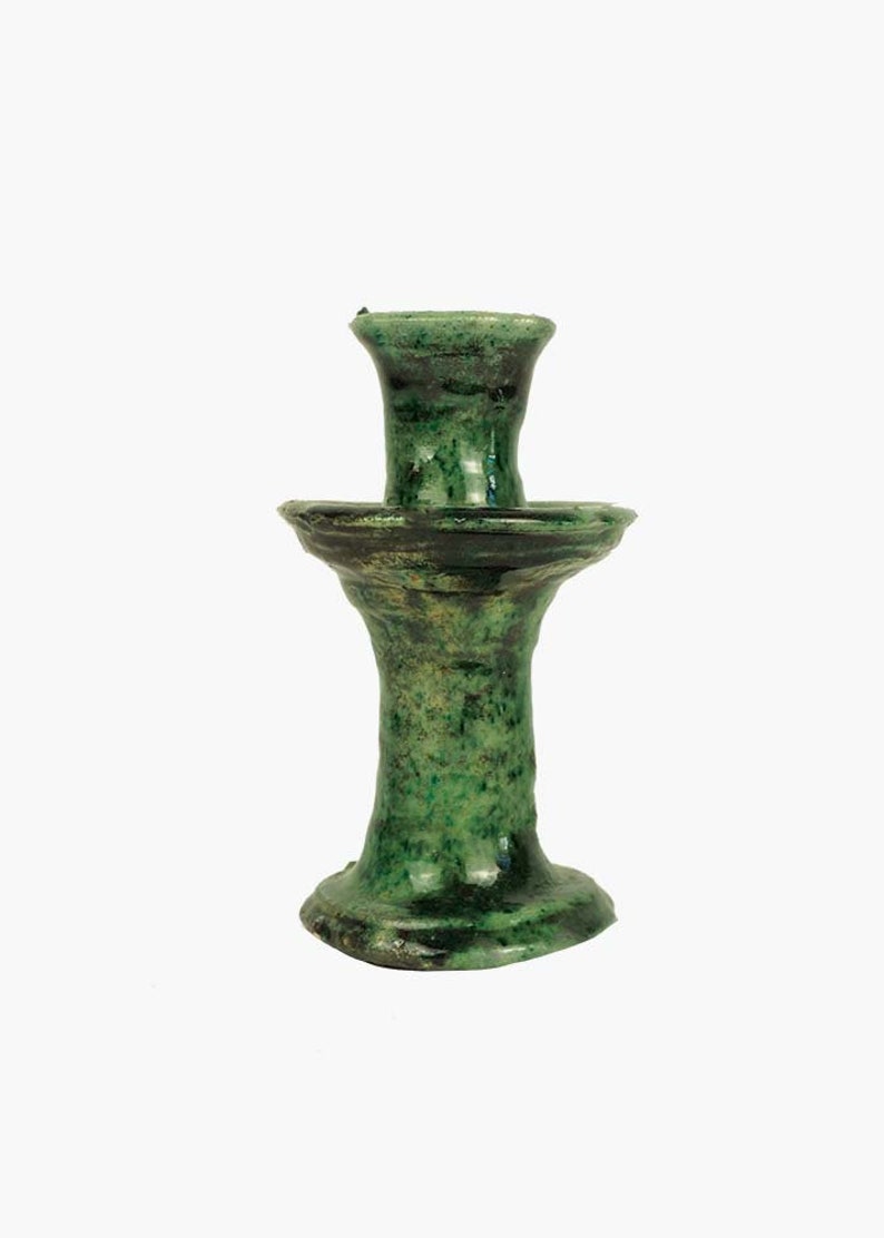 Moroccan Vintage Tamegroute 'Shaded Green' Candlestick Holder, Handmade Ceramic Glazed Pottery, Home Decor Small