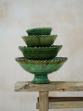 SECONDS SALE Moroccan Vintage Tamegroute Pedestal Bowls, Handmade Ceramic Glazed Pottery, Home Decor, Nesting Bowls