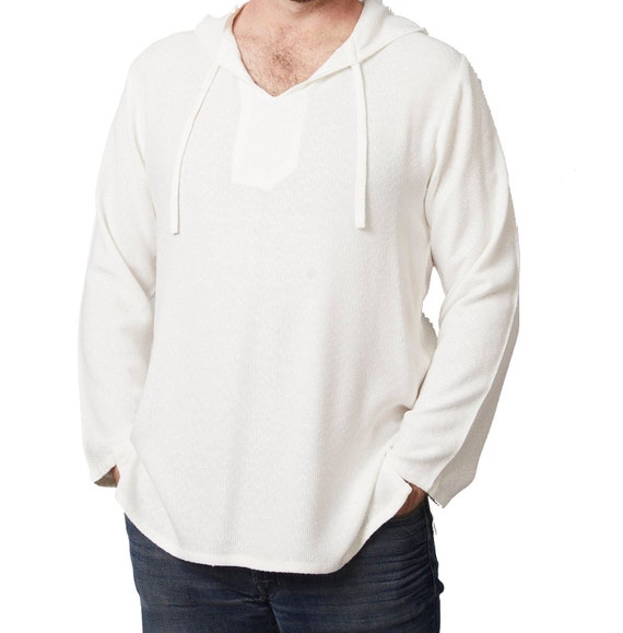 Mens white top linen hoodie
