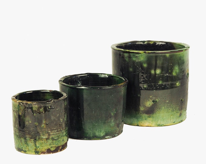 NEW SEASON SALE Moroccan Vintage Shaded Green Glaze Tamegroute Planter/Pot, Small, Medium, Large, Handmade Pottery, Plant Pot, Utensil Pot