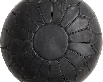 MID-SEASON SALE Deluxe Moroccan Black Leather Pouffe, Handmade Artisan Ottoman Pouffe, Bean Bag Footstool, Floor Cushion