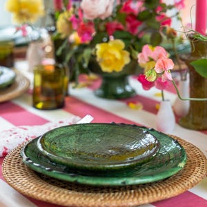 Moroccan Vintage Tamegroute Green Side Plate / Dinner Plate, Handmade Ceramic, Table Wear, Sustainable Kitchen Wear, Home Decor