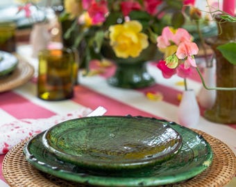 MID-SEASON SALE Moroccan Vintage Tamegroute Green Side Plate/Dinner Plate, Handmade Ceramic, Table Wear, Sustainable Kitchen Wear