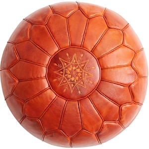 Pouf di lusso con motivo in pelle color zafferano marocchino, pouf ottomano artigianale fatto a mano, poggiapiedi a sacco, cuscino da pavimento, arredamento per la casa