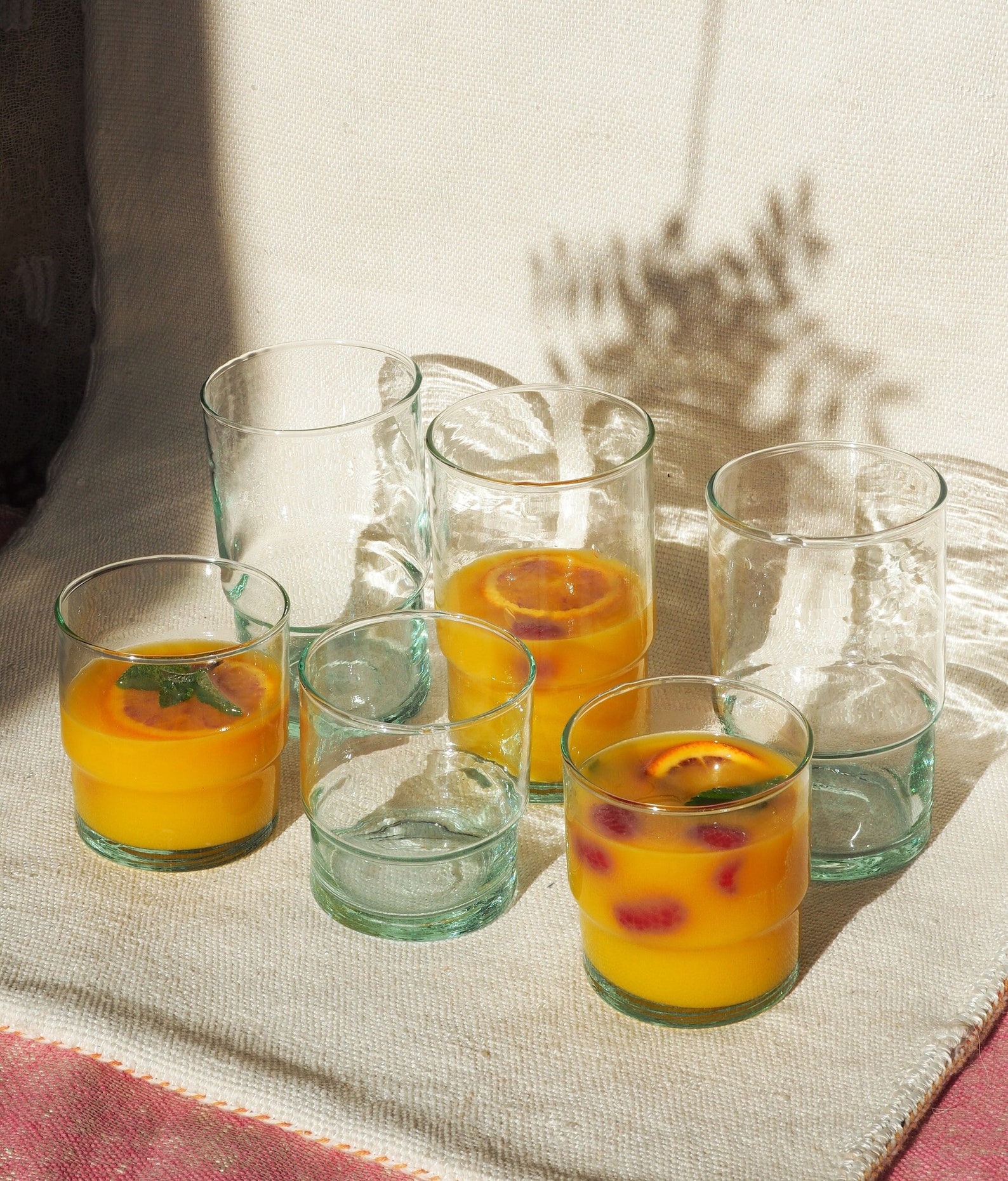 MID-SEASON SALE Recycled Moroccan Stackable Half Pint/Pint Glass Tumbler/Highball, Sustainable, Handmade, Reclaimed Glass, Handblown Glass - Tumbler set of 6