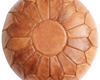 MID-SEASON SALE Deluxe Moroccan Tan Leather Pouffe, Handmade Artisan Ottoman Pouffe, Bean Bag Footstool, Floor Cushion