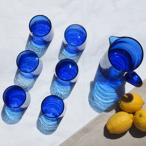 Vaso azul marroquí reciclado/vidrio highball, sostenible, hecho a mano, vidrio recuperado, vidrio soplado a mano, decoración del hogar imagen 4