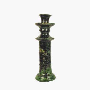Moroccan Vintage Tamegroute 'Shaded Green' Candlestick Holder, Handmade Ceramic Glazed Pottery, Home Decor Large