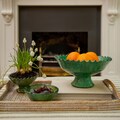 Moroccan Vintage Tamegroute Green Glazed Large Jagged Edge Pedestal Fruit Bowl, Handmade Ceramic Serving Bowl, Home Decor