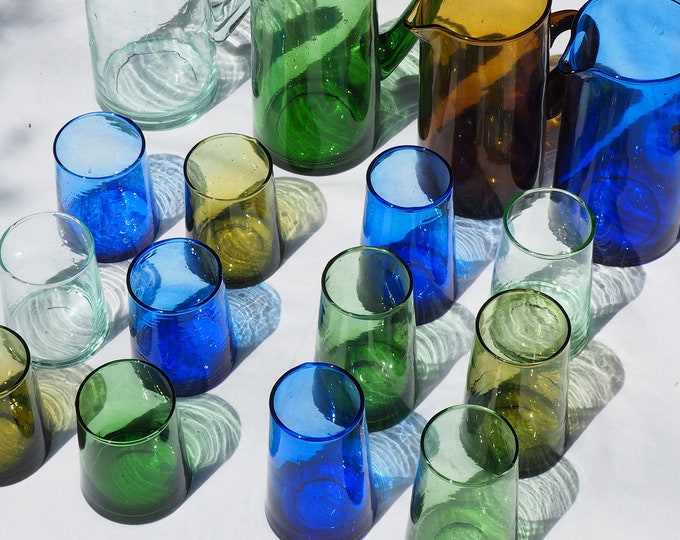 NEW SEASON SALE Recycled Moroccan Mix & Match Tumbler/Highball Glass, Sustainable, Handmade, Handblown Glass, Coloured Glass, Home Decor