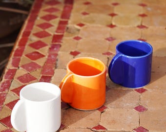 MID-SEASON SALE Handmade Moroccan Round Handle Espresso Cup, Orange Espresso Cup, Single Espresso Cup, Artisan made