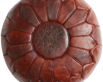 MID-SEASON SALE Deluxe Moroccan Poppy Seed Leather Motif Pouffe, Handmade Artisan Ottoman Pouffe, Bean Bag Footstool, Floor Cushion