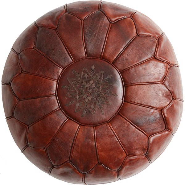 Deluxe Moroccan Poppy Seed Leather Motif Pouffe, Handmade Artisan Ottoman Pouffe, Bean Bag Footstool, Floor Cushion, Home Decor