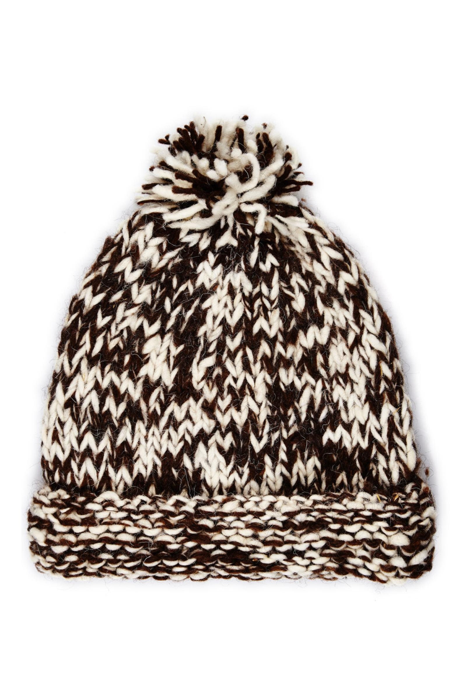 Brown Woollen Bobble Hat Natural Handmade Hat Knitted Etsy UK