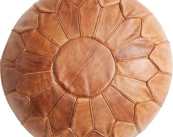 Superior Moroccan Tan Leather Pouffe, Handmade Artisan Ottoman Pouffe, Bean Bag Footstool, Floor Cushion, Home Decor
