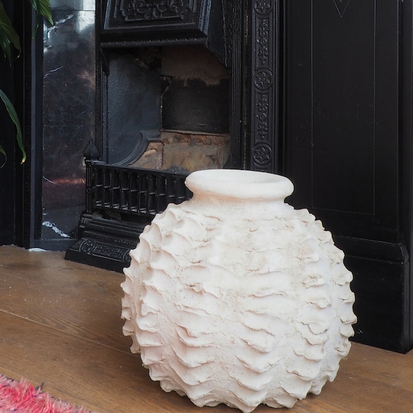Moroccan Unglazed, Raw Tamegroute ceramics, Abstract Sea Urchin Vase Sculpture, Handmade Ceramic Pottery, Craftsmanship, Home Decor