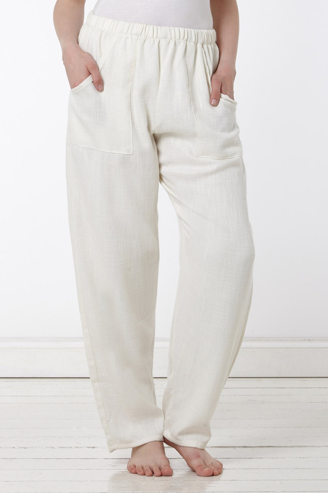 Cream Linen Trousers Relaxed Fit Wedding Yoga Pants Beach Etsy