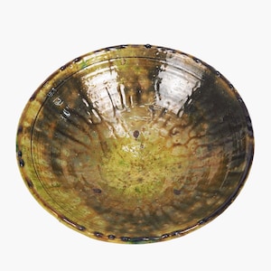 Moroccan Vintage Tamegroute Shaded Ochre Glazed Fruit Bowl, Handmade Ceramic Serving Bowl, Fruit Bowl, Handcrafted Home Decor, Wedding Gift