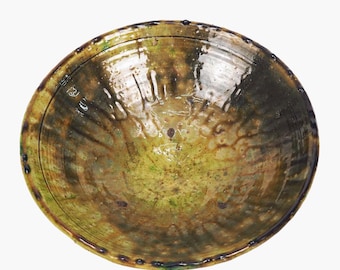 MID-SEASON SALE Moroccan Vintage Tamegroute Shaded Ochre Glazed Fruit Bowl, Handmade Ceramic Serving Bowl, Christmas Gift, Wedding Gift