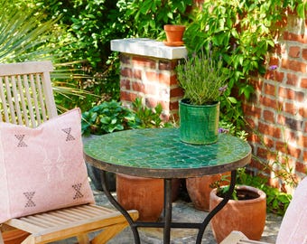 MID-SEASON SALE Moroccan Zellige Tiled Table, Mozaic Tiled Table, Handmade Garden Table, Terrace Tiled Table, Wrought Iron Legs