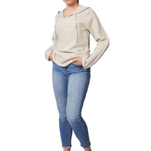 Plain Moroccan Linen Hoodie Loungewear, Luxurious Soft Touch Linen Hoodie, Gift for her, Casual Beachwear, Beach Shirt, Linen Style image 2