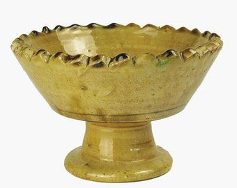 PAYDAY SALEMoroccan Vintage Tamegroute Ochre Jagged Edge Pedestal Bowl, Handmade Ceramic Serving Bowl, Handmade Christmas Gift