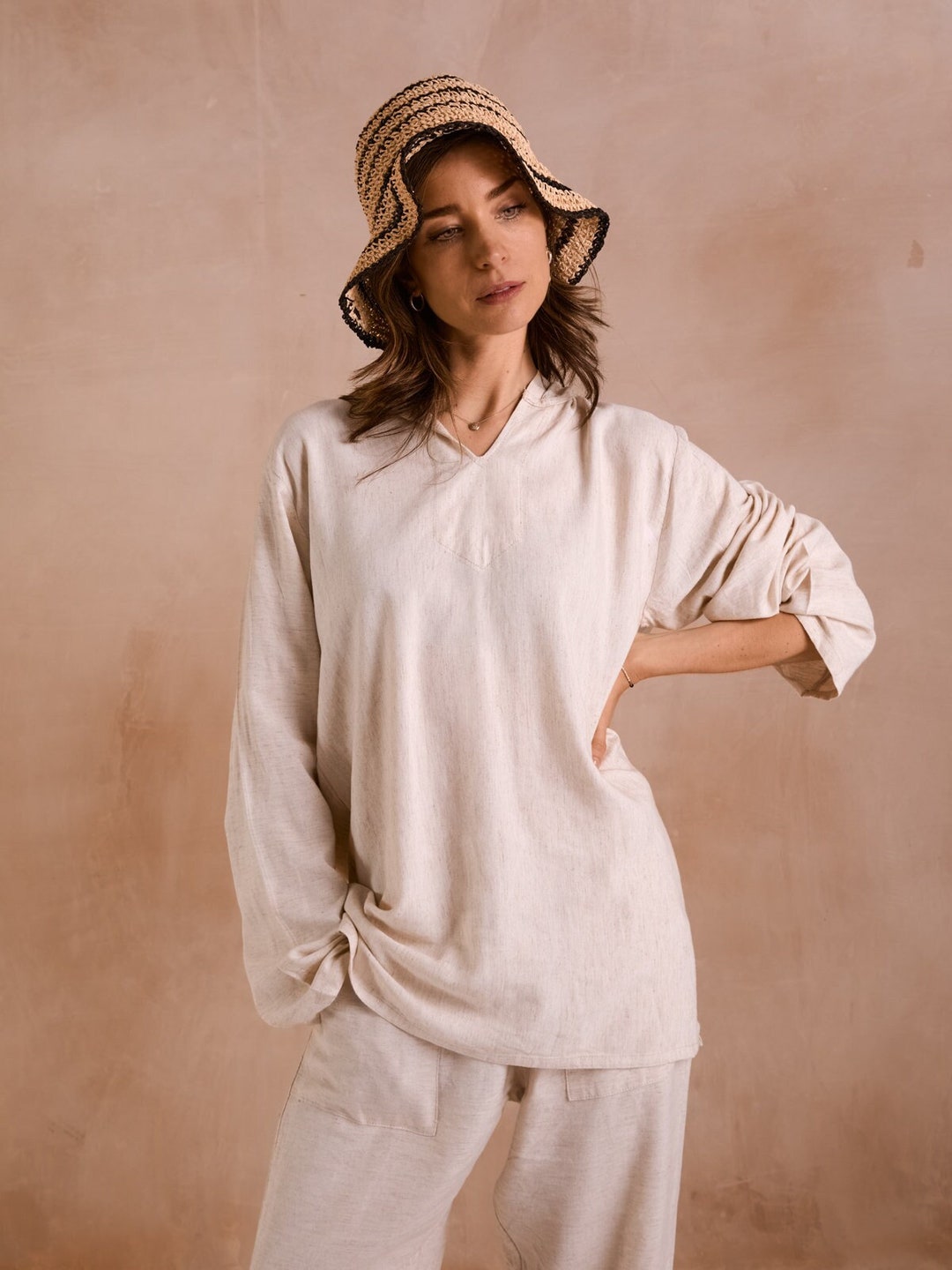 Linen Loungewear Set Hoodie, Unisex Moroccan Loungewear, Yoga