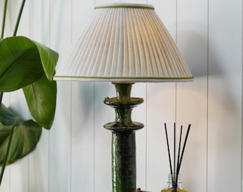 Authentic Tamegroute Lamp with Luxury Linen Lampshade, Handcrafted Tamegroute Lamp, Tamegroute Candlestick, Wireless Lamp, Wired Lamp