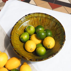 Moroccan Vintage Tamegroute Warm Ochre Glazed Fruit Bowl, Handmade Ceramic Serving Bowl, Fruit Bowl, Handcrafted Home Decor, Wedding Gift
