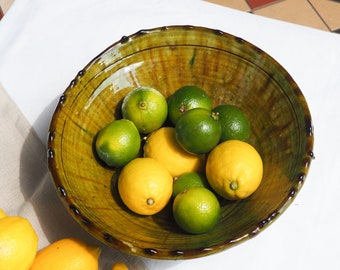 MID-SEASON SALE Moroccan Vintage Tamegroute Warm Ochre Glazed Fruit Bowl, Handmade Ceramic Serving Bowl, Fruit Bowl, Wedding Gift