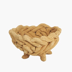 Moroccan Vintage Tamegroute Unglazed Ecru/Terracotta Footed Bowl, Coiled Pottery Handmade Ceramic Pottery ,Craftsmanship