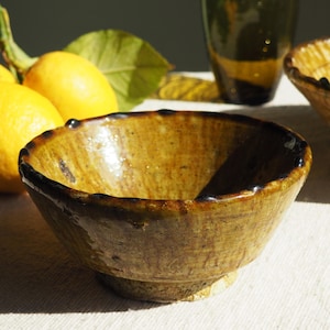 Moroccan Vintage Tamegroute Ochre Glazed Bowl, Handmade Ceramic Bowl, Snack Serving Bowl, Ceramic Dining Bowl, Home Decor