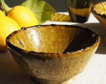MID-SEASON SALE Moroccan Vintage Tamegroute Ochre Glazed Bowl, Handmade Ceramic Bowl, Snack Serving Bowl, Ceramic Dining Bowl, Home Decor