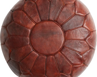 MID-SEASON SALE Deluxe Moroccan Poppy Seed Leather Pouffe, Handmade Artisan Ottoman Pouffe, Bean Bag Footstool, Floor Cushion