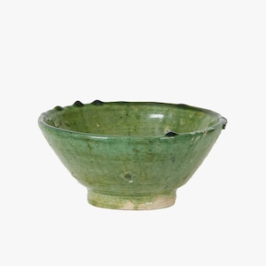 Moroccan Vintage Tamegroute Green Glazed Bowl, Handmade Ceramic Bowl, Snack Serving Bowl, Ceramic Dining Bowl, Home Decor