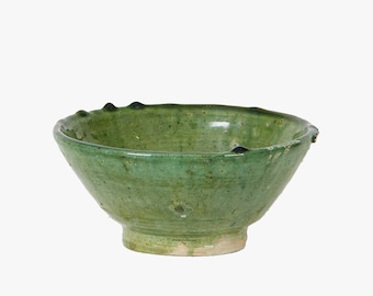 MID-SEASON SALE Moroccan Vintage Tamegroute Green Glazed Bowl, Handmade Ceramic Bowl, Snack Serving Bowl, Ceramic Dining Bowl, Home Decor
