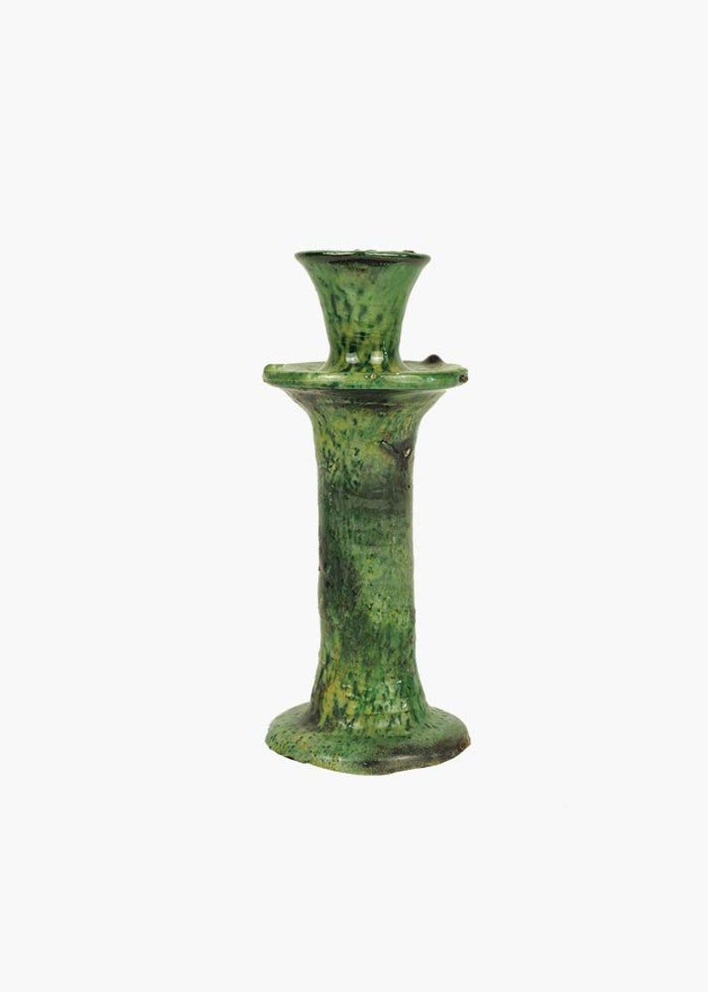 Moroccan Vintage Tamegroute 'Shaded Green' Candlestick Holder, Handmade Ceramic Glazed Pottery, Home Decor Medium