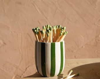MID-SEASON SALE Moroccan Handmade Striped Match Pot, Striped Pottery, Handmade Match Pot, Match Holder, Coffee Cup, Tealight Holder