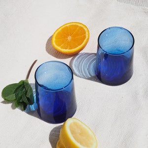 Recycled Moroccan Blue Tumbler/Highball Glass , Sustainable, handmade, reclaimed Glass, Handblown Glass, Home Decor