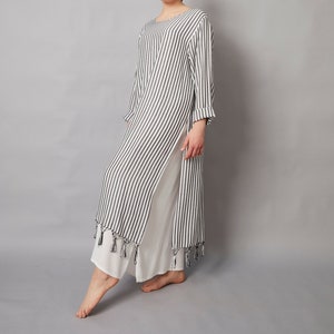 Moroccan Egyptian Cotton Thick Stripe Maxi Kaftan Dress with Handwoven Tassels, Beach Dress, Bohemian Beach Cover Ups, Gifts image 4