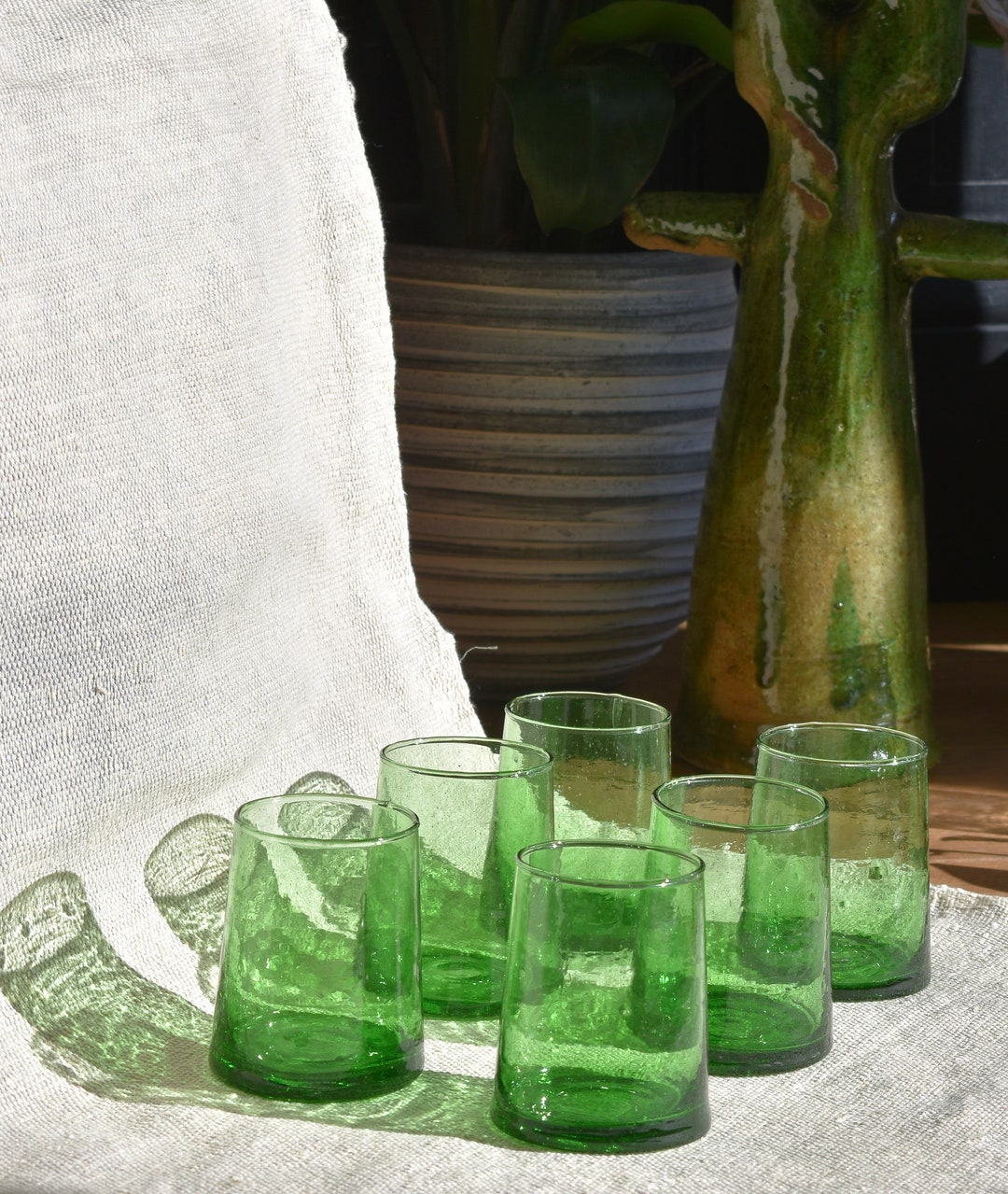 MID-SEASON SALE Recycled Moroccan Green Tumbler/highball Glass